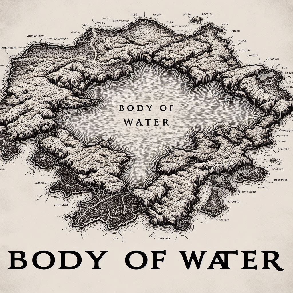 A map-like depiction of a lake with the words "Body of Water" underneath.